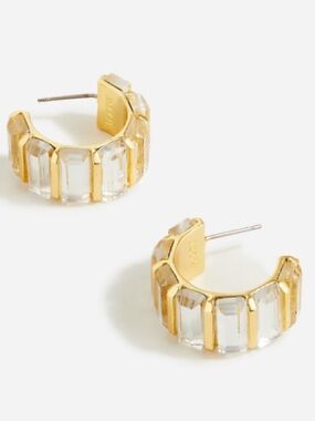 NEW J. Crew | Chunky Gold Hoop Earrings with Clear Trapezoid Stones
